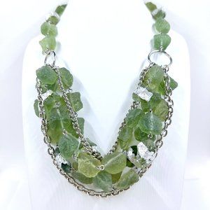 NWOT – Loft – Green Faux Stone Chunky Bib Style Silver Tone 18” Necklace